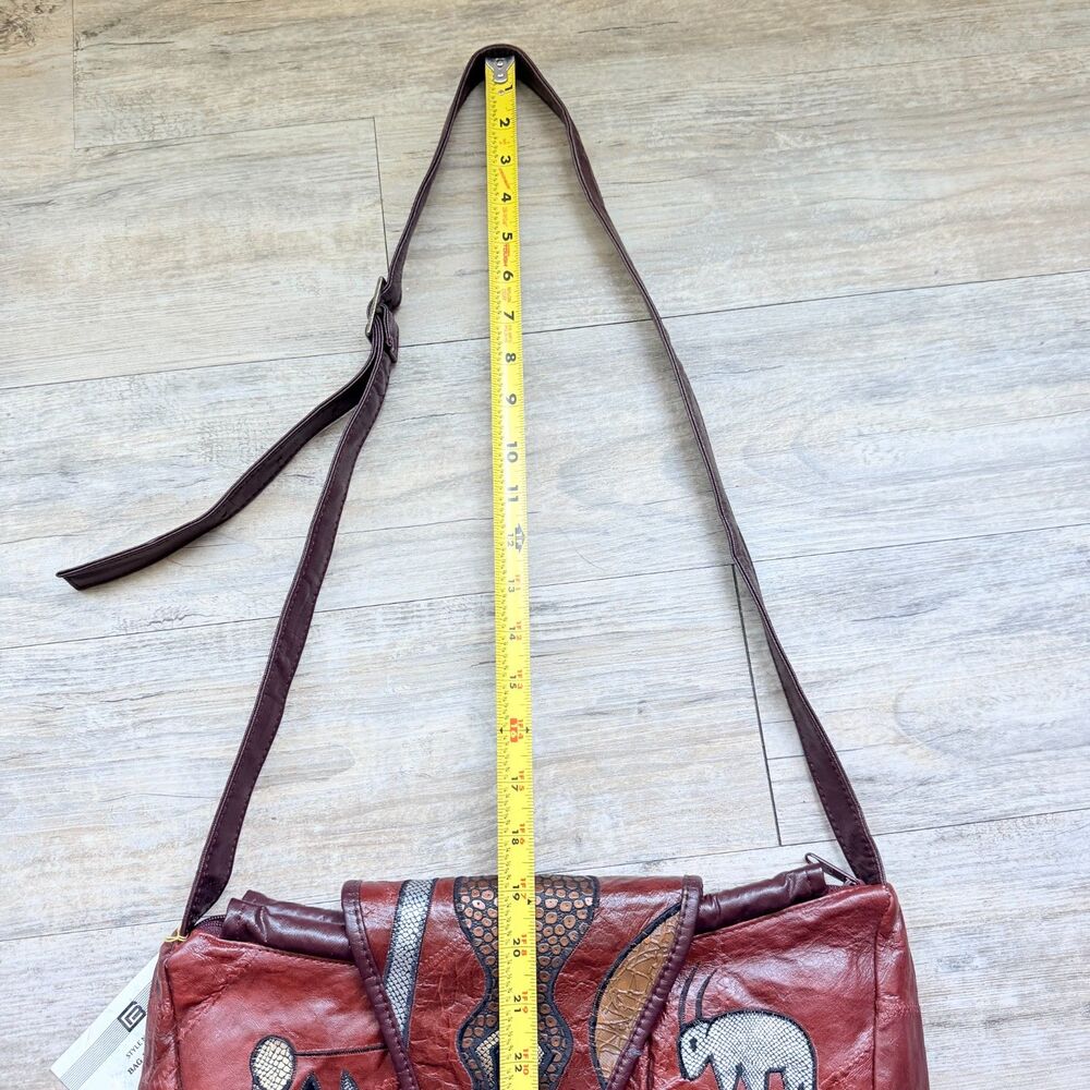 Vintage Genuine Leather Patchwork Snake Crossbody Bag Boho Safari Animal Purse - Picture 9 of 13